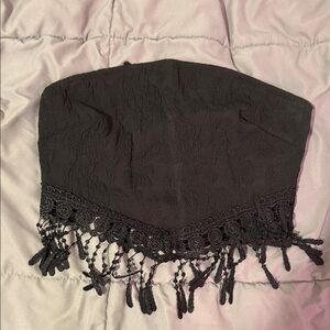 Black Strapless Fringe Top